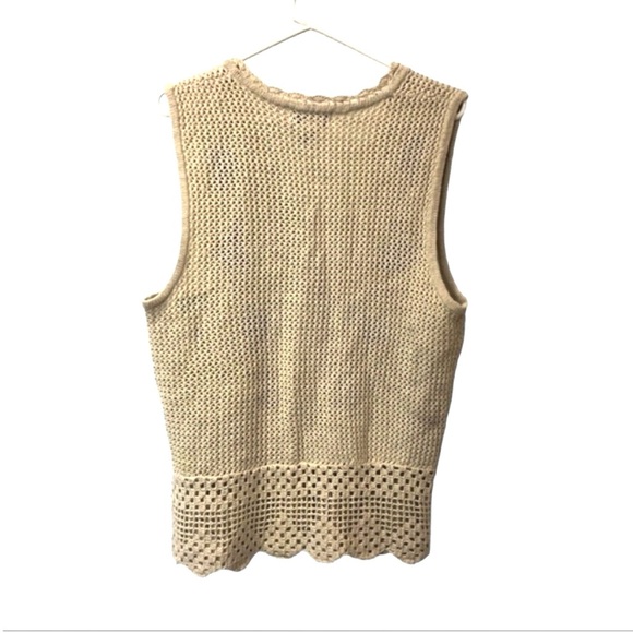 VTG Gina Peters Floral Embroidered Neutral Knit Vest 90s Grunge Cottagecore M - Picture 14 of 15